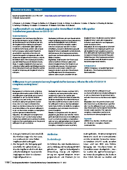 Vorschauseite 3: Impfbereitschaft von Krankenhauspersonal in Deutschland: Welche Rolle spielen Verschwörungsannahmen zu COVID-19?