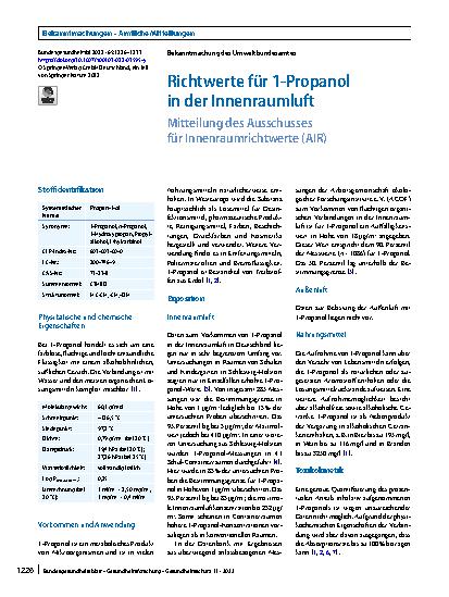 Vorschauseite 1: Richtwerte für 1-Propanol in der Innenraumluft