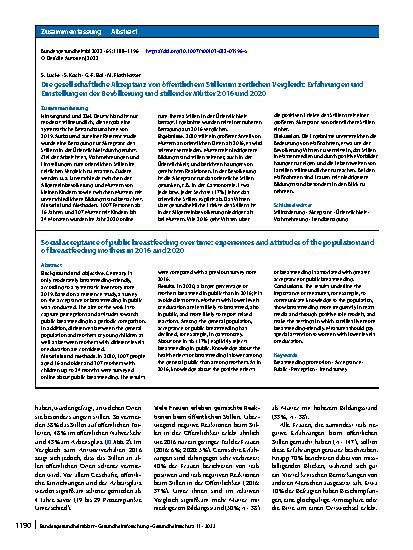 Vorschauseite 3: Die gesellschaftliche Akzeptanz von öffentlichem Stillen im zeitlichen Vergleich: Erfahrungen und Einstellungen der Bevölkerung und stillender Mütter 2016 und 2020