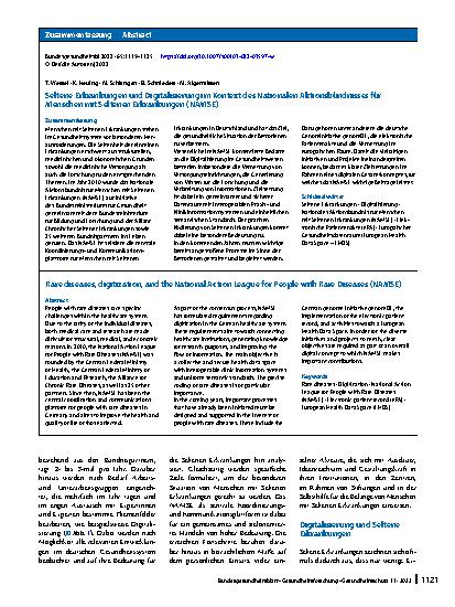 Vorschauseite 3: Seltene Erkrankungen und Digitalisierung im Kontext des Nationalen Aktionsbündnisses für Menschen mit Seltenen Erkrankungen (NAMSE)