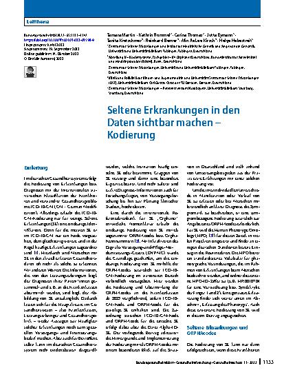 Vorschauseite 1: Seltene Erkrankungen in den Daten sichtbar machen – Kodierung