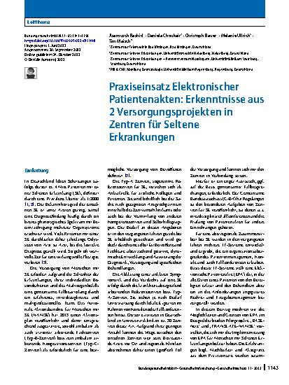Vorschauseite 1: Praxiseinsatz Elektronischer Patientenakten: Erkenntnisse aus 2 Versorgungsprojekten in Zentren für Seltene Erkrankungen