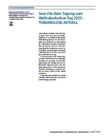 Vorschauseite 1: Save the date: Tagung zum Welttuberkulose-Tag 2023 – TUBERKULOSE AKTUELL