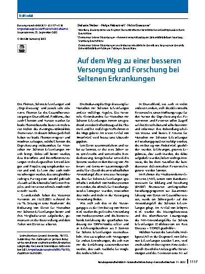 Vorschauseite 1: Auf dem Weg zu einer besseren Versorgung und Forschung bei Seltenen Erkrankungen