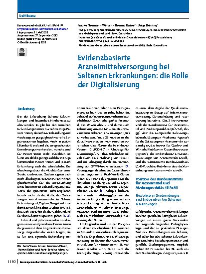 Vorschauseite 1: Evidenzbasierte Arzneimittelversorgung bei Seltenen Erkrankungen: die Rolle der Digitalisierung