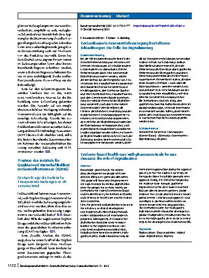 Vorschauseite 3: Evidenzbasierte Arzneimittelversorgung bei Seltenen Erkrankungen: die Rolle der Digitalisierung