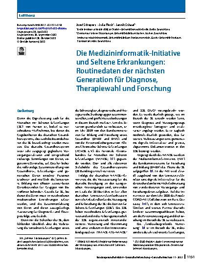 Vorschauseite 1: Die Medizininformatik-Initiative und Seltene Erkrankungen: Routinedaten der nächsten Generation für Diagnose, Therapiewahl und Forschung