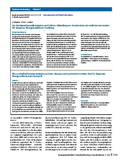 Vorschauseite 3: Die Medizininformatik-Initiative und Seltene Erkrankungen: Routinedaten der nächsten Generation für Diagnose, Therapiewahl und Forschung