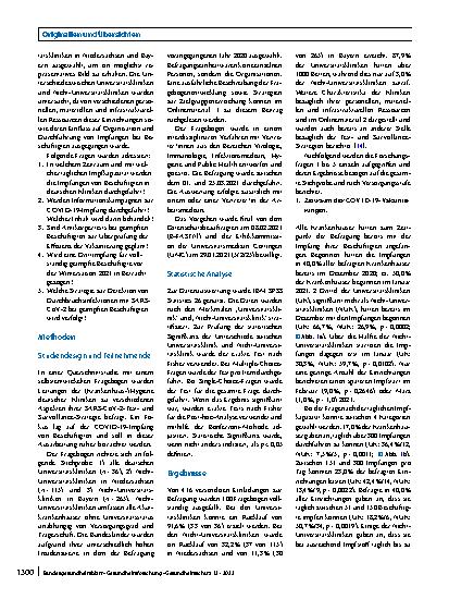 Vorschauseite 2: COVID-19-Impfstrategien für Beschäftigte deutscher Kliniken: Ergebnisse einer Befragung von Leitungen der (Krankenhaus‑)Hygiene im Rahmen des B-FAST-Projektes