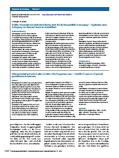 Vorschauseite 3: Welche Potenziale und Mehrwerte bieten DiGA für die hausärztliche Versorgung? – Ergebnisse einer Befragung von Hausärzt*innen in Deutschland