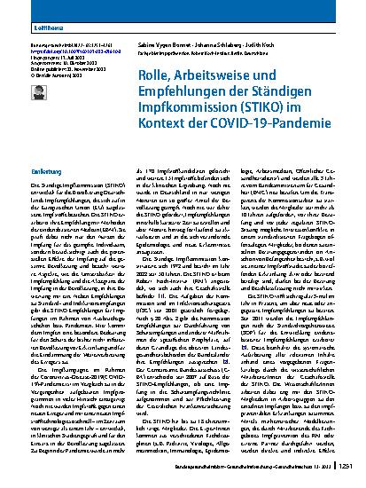 Vorschauseite 1: Rolle, Arbeitsweise und Empfehlungen der Ständigen Impfkommission (STIKO) im Kontext der COVID-19-Pandemie