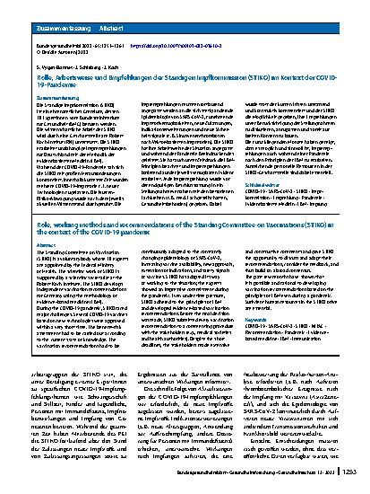 Vorschauseite 3: Rolle, Arbeitsweise und Empfehlungen der Ständigen Impfkommission (STIKO) im Kontext der COVID-19-Pandemie