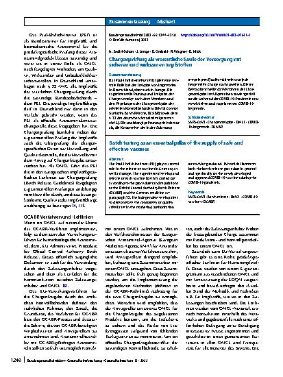 Vorschauseite 3: Chargenprüfung als wesentliche Säule der Versorgung mit sicheren und wirksamen Impfstoffen