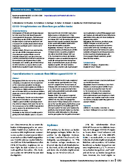 Vorschauseite 3: COVID-19-Impfintention von Eltern bezogen auf ihre Kinder