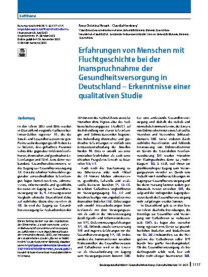 Vorschauseite 1: Erfahrungen von Menschen mit Fluchtgeschichte bei der Inanspruchnahme der Gesundheitsversorgung in Deutschland – Erkenntnisse einer qualitativen Studie