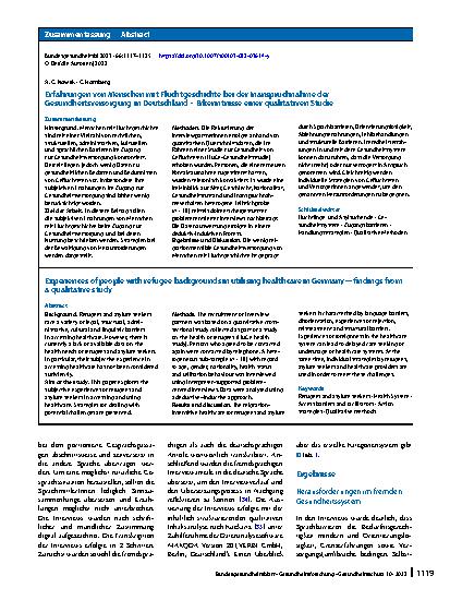 Vorschauseite 3: Erfahrungen von Menschen mit Fluchtgeschichte bei der Inanspruchnahme der Gesundheitsversorgung in Deutschland – Erkenntnisse einer qualitativen Studie