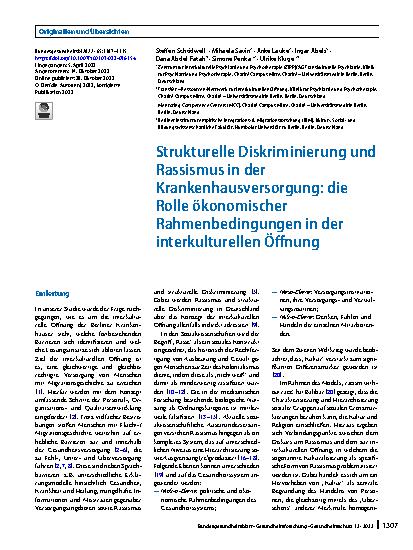 Vorschauseite 1: Strukturelle Diskriminierung und Rassismus in der Krankenhausversorgung: die Rolle ökonomischer Rahmenbedingungen in der interkulturellen Öffnung