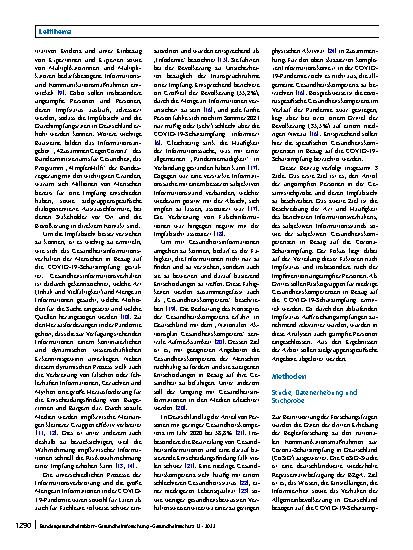 Vorschauseite 2: Gesundheitsinformationsverhalten und Gesundheitskompetenzen zur COVID-19-Schutzimpfung von Menschen in Deutschland – Befunde der CoSiD-Studie