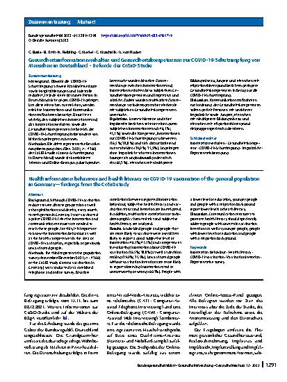 Vorschauseite 3: Gesundheitsinformationsverhalten und Gesundheitskompetenzen zur COVID-19-Schutzimpfung von Menschen in Deutschland – Befunde der CoSiD-Studie
