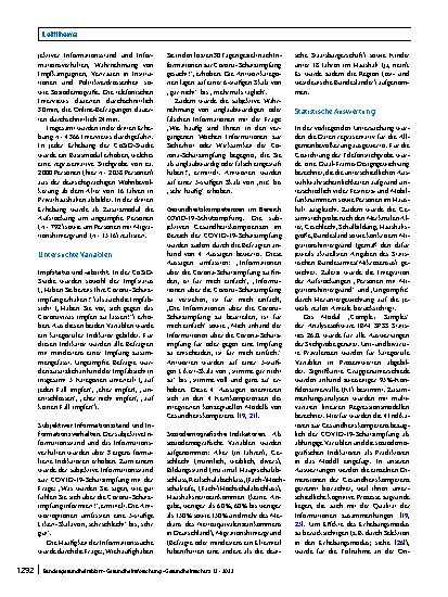 Vorschauseite 4: Gesundheitsinformationsverhalten und Gesundheitskompetenzen zur COVID-19-Schutzimpfung von Menschen in Deutschland – Befunde der CoSiD-Studie