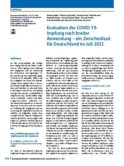 Vorschauseite 1: Evaluation der COVID-19-Impfung nach breiter Anwendung – ein Zwischenfazit für Deutschland im Juli 2022