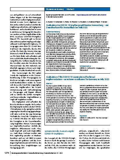 Vorschauseite 3: Evaluation der COVID-19-Impfung nach breiter Anwendung – ein Zwischenfazit für Deutschland im Juli 2022