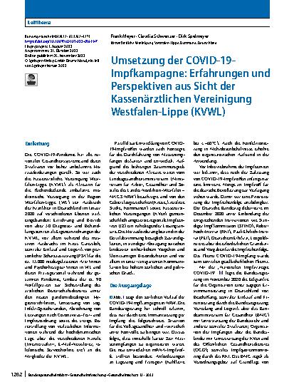 Vorschauseite 1: Umsetzung der COVID-19-Impfkampagne: Erfahrungen und Perspektiven aus Sicht der Kassenärztlichen Vereinigung Westfalen-Lippe (KVWL)