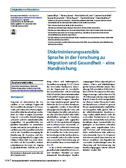 Vorschauseite 1: Diskriminierungssensible Sprache in der Forschung zu Migration und Gesundheit – eine Handreichung
