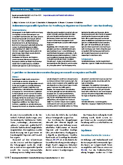 Vorschauseite 3: Diskriminierungssensible Sprache in der Forschung zu Migration und Gesundheit – eine Handreichung