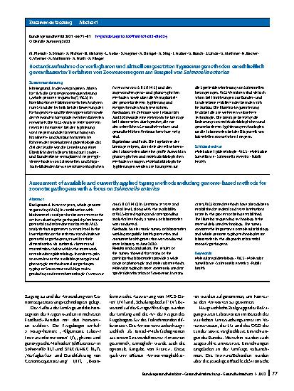 Vorschauseite 3: Bestandsaufnahme der verfügbaren und aktuell eingesetzten Typisierungsmethoden einschließlich genombasierter Verfahren von Zoonoseerregern am Beispiel von Salmonella enterica