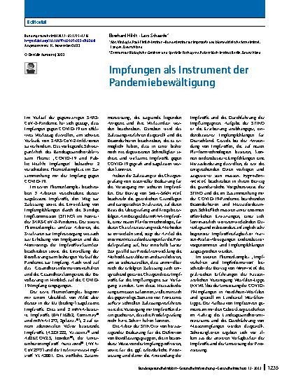 Vorschauseite 1: Impfungen als Instrument der Pandemiebewältigung