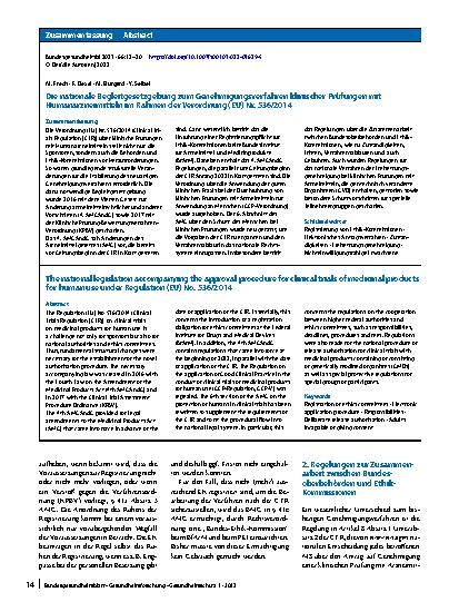 Vorschauseite 3: Die nationale Begleitgesetzgebung zum Genehmigungsverfahren klinischer Prüfungen mit Humanarzneimitteln im Rahmen der Verordnung (EU) Nr. 536/2014