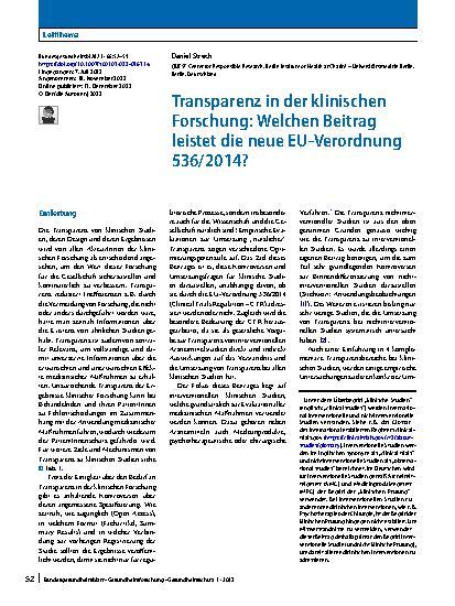 Vorschauseite 1: Transparenz in der klinischen Forschung: Welchen Beitrag leistet die neue EU-Verordnung 536/2014?