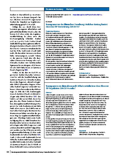 Vorschauseite 3: Transparenz in der klinischen Forschung: Welchen Beitrag leistet die neue EU-Verordnung 536/2014?