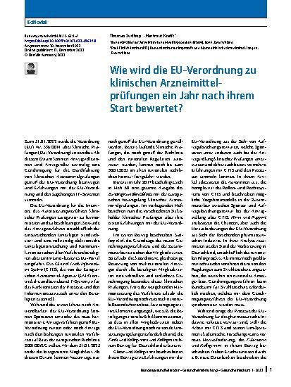 Vorschauseite 1: Wie wird die EU-Verordnung zu klinischen Arzneimittelprüfungen ein Jahr nach ihrem Start bewertet?