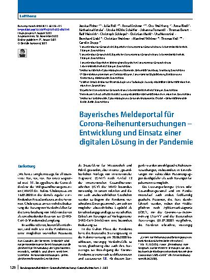 Vorschauseite 1: Bayerisches Meldeportal für Corona-Reihenuntersuchungen – Entwicklung und Einsatz einer digitalen Lösung in der Pandemie