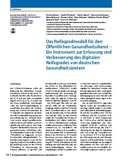 Vorschauseite 1: Das Reifegradmodell für den Öffentlichen Gesundheitsdienst – Ein Instrument zur Erfassung und Verbesserung des digitalen Reifegrades von deutschen Gesundheitsämtern