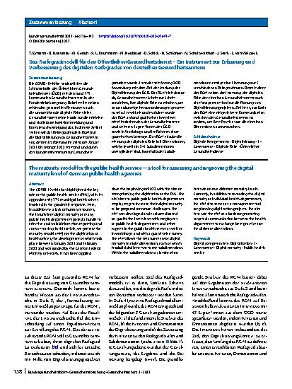 Vorschauseite 3: Das Reifegradmodell für den Öffentlichen Gesundheitsdienst – Ein Instrument zur Erfassung und Verbesserung des digitalen Reifegrades von deutschen Gesundheitsämtern