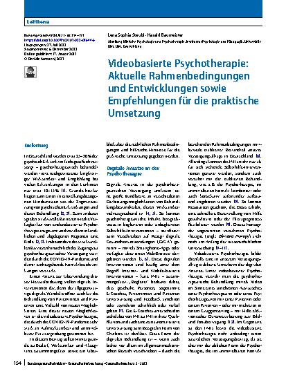 Vorschauseite 1: Videobasierte Psychotherapie: Aktuelle Rahmenbedingungen und Entwicklungen sowie Empfehlungen für die praktische Umsetzung