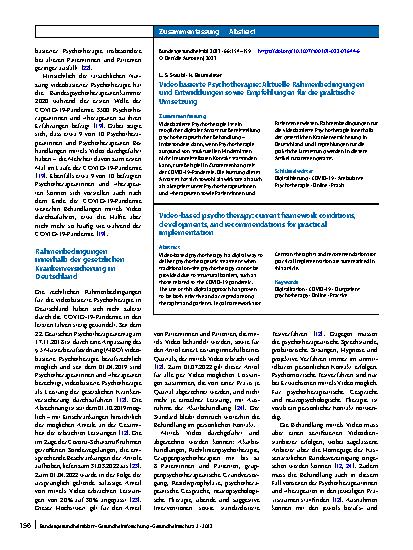 Vorschauseite 3: Videobasierte Psychotherapie: Aktuelle Rahmenbedingungen und Entwicklungen sowie Empfehlungen für die praktische Umsetzung