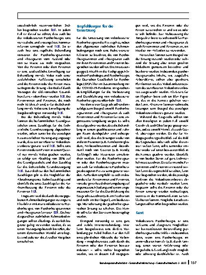 Vorschauseite 4: Videobasierte Psychotherapie: Aktuelle Rahmenbedingungen und Entwicklungen sowie Empfehlungen für die praktische Umsetzung