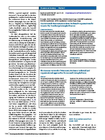 Vorschauseite 3: Das Netzwerk Universitätsmedizin: Technisch-organisatorische Ansätze für Forschungsdatenplattformen