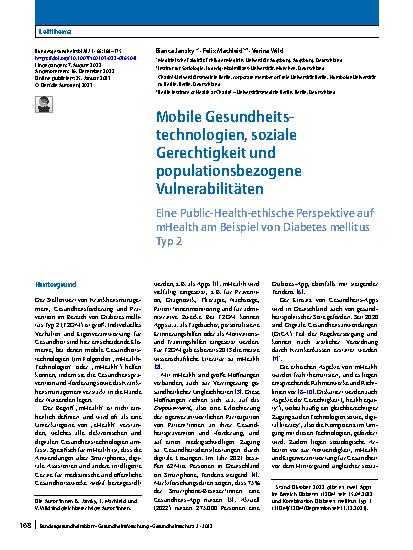Vorschauseite 1: Mobile Gesundheitstechnologien, soziale Gerechtigkeit und populationsbezogene Vulnerabilitäten