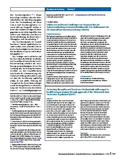 Vorschauseite 3: Schutz der Rechte und Freiheiten von Personen bei der Datenverarbeitung im Gesundheitsbereich: Der Risikoansatz der EU-Datenschutz-Grundverordnung (DGSVO)