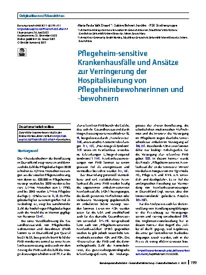 Vorschauseite 1: Pflegeheim-sensitive Krankenhausfälle und Ansätze zur Verringerung der Hospitalisierung von Pflegeheimbewohnerinnen und -bewohnern