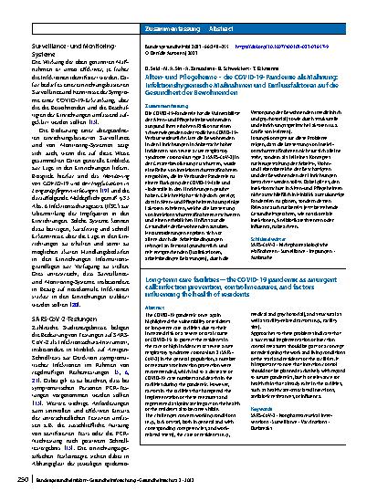 Vorschauseite 3: Altenund Pflegeheime – die COVID-19-Pandemie als Mahnung: Infektionshygienische Maßnahmen und Einflussfaktoren auf die Gesundheit der Bewohnenden