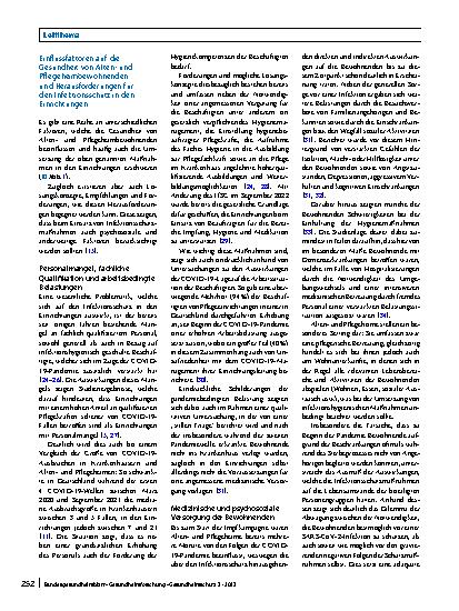 Vorschauseite 5: Altenund Pflegeheime – die COVID-19-Pandemie als Mahnung: Infektionshygienische Maßnahmen und Einflussfaktoren auf die Gesundheit der Bewohnenden