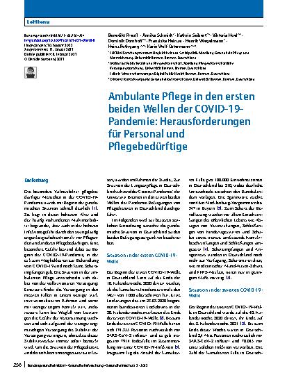 Vorschauseite 1: Ambulante Pflege in den ersten beiden Wellen der COVID-19-Pandemie: Herausforderungen für Personal und Pflegebedürftige