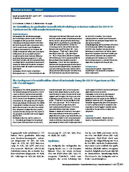 Vorschauseite 3: Die Entwicklung der psychischen Gesundheit bei hochaltrigen Individuen während der COVID-19-Pandemie und die Rolle sozialer Unterstützung