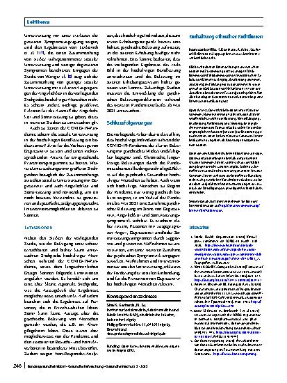 Vorschauseite 6: Die Entwicklung der psychischen Gesundheit bei hochaltrigen Individuen während der COVID-19-Pandemie und die Rolle sozialer Unterstützung